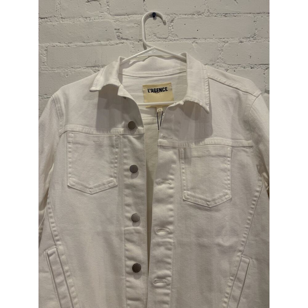 L'Agence Janelle Raw Edge Denim Jean Jacket Women L White Stretch Designer *$335